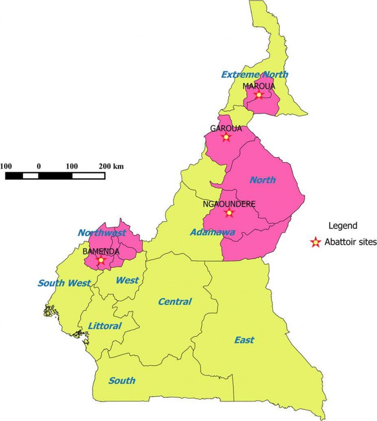 Pokazując regionów mapie Kamerunu
