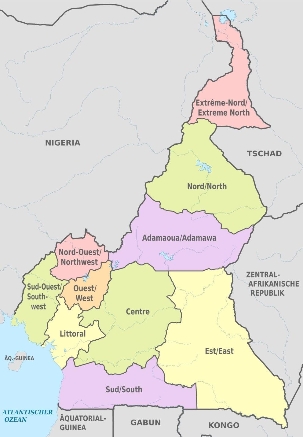 Mapa administracyjno-Kamerun