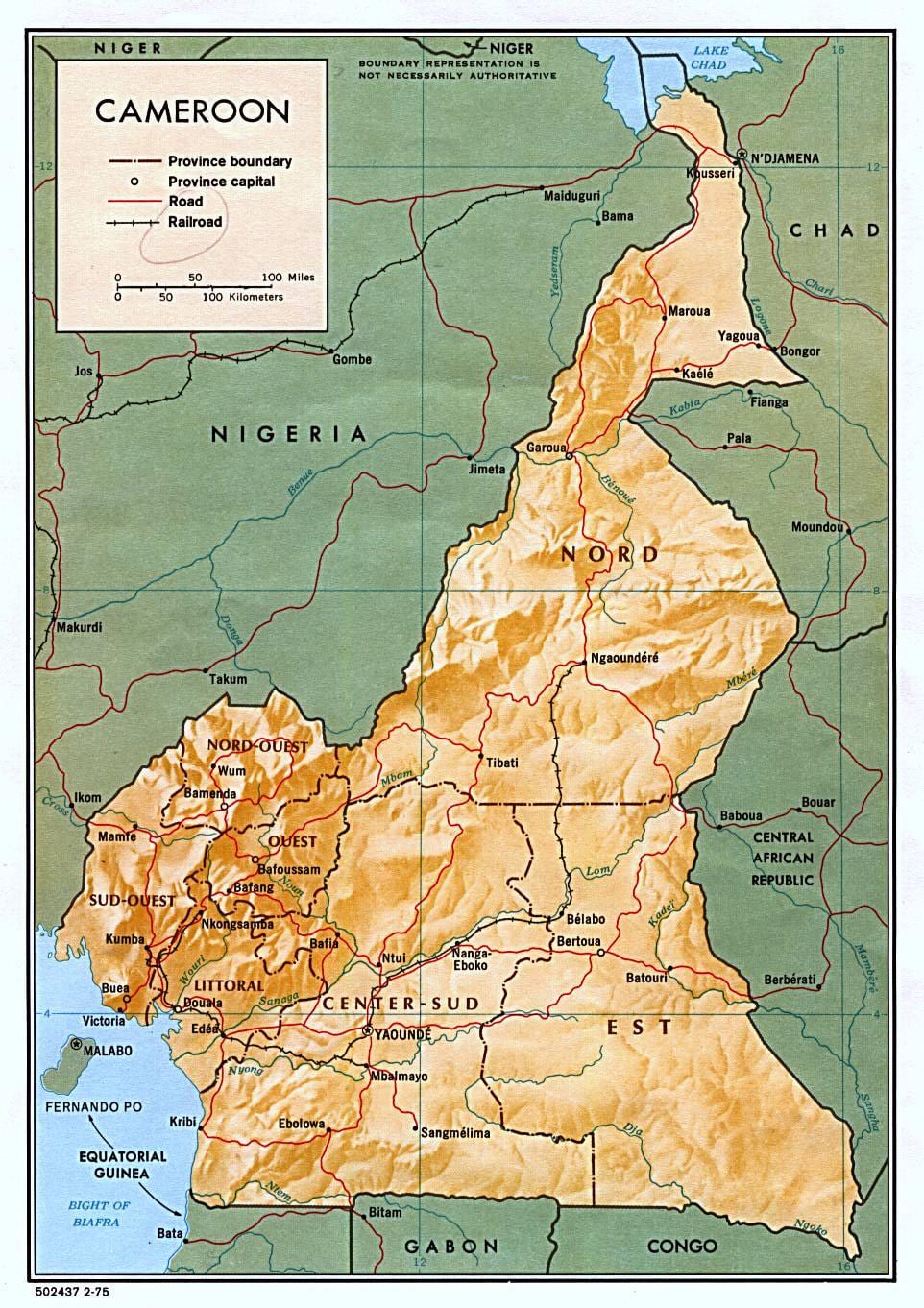 Mapa cameroo ulgę