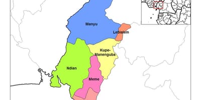 Mapa Południowo-Zachodniego regionu cameroo
